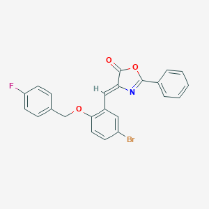 molecular formula C23H15BrFNO3 B295688 4-{5-bromo-2-[(4-fluorobenzyl)oxy]benzylidene}-2-phenyl-1,3-oxazol-5(4H)-one 
