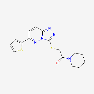 molecular formula C16H17N5OS2 B2956885 1-Piperidin-1-yl-2-[(6-thiophen-2-yl-[1,2,4]triazolo[4,3-b]pyridazin-3-yl)sulfanyl]ethanone CAS No. 894050-40-9