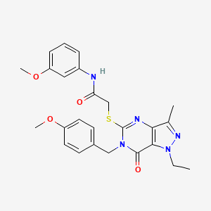molecular formula C25H27N5O4S B2956894 2-((1-ethyl-6-(4-methoxybenzyl)-3-methyl-7-oxo-6,7-dihydro-1H-pyrazolo[4,3-d]pyrimidin-5-yl)thio)-N-(3-methoxyphenyl)acetamide CAS No. 1358407-73-4