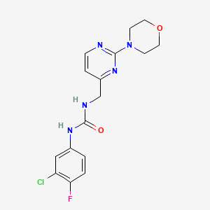 molecular formula C16H17ClFN5O2 B2956898 1-(3-Chloro-4-fluorophenyl)-3-((2-morpholinopyrimidin-4-yl)methyl)urea CAS No. 1790199-77-7