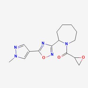 molecular formula C15H19N5O3 B2956899 [2-[5-(1-Methylpyrazol-4-yl)-1,2,4-oxadiazol-3-yl]azepan-1-yl]-(oxiran-2-yl)methanone CAS No. 2411226-84-9