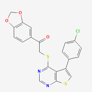 molecular formula C21H13ClN2O3S2 B2956903 1-(2H-1,3-benzodioxol-5-yl)-2-{[5-(4-chlorophenyl)thieno[2,3-d]pyrimidin-4-yl]sulfanyl}ethan-1-one CAS No. 727688-90-6