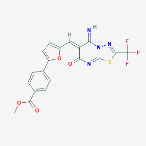 molecular formula C19H11F3N4O4S B295691 methyl 4-(5-{(Z)-[5-imino-7-oxo-2-(trifluoromethyl)-5H-[1,3,4]thiadiazolo[3,2-a]pyrimidin-6(7H)-ylidene]methyl}furan-2-yl)benzoate 