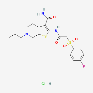 molecular formula C19H23ClFN3O4S2 B2956911 2-(2-((4-Fluorophenyl)sulfonyl)acetamido)-6-propyl-4,5,6,7-tetrahydrothieno[2,3-c]pyridine-3-carboxamide hydrochloride CAS No. 1329860-81-2