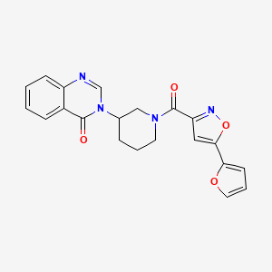 molecular formula C21H18N4O4 B2956919 3-(1-(5-(furan-2-yl)isoxazole-3-carbonyl)piperidin-3-yl)quinazolin-4(3H)-one CAS No. 2034516-98-6