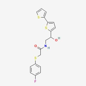 molecular formula C18H16FNO2S3 B2956923 N-(2-{[2,2'-bithiophene]-5-yl}-2-hydroxyethyl)-2-[(4-fluorophenyl)sulfanyl]acetamide CAS No. 2097932-77-7