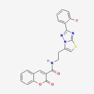 molecular formula C22H15FN4O3S B2956936 N-(2-(2-(2-fluorophenyl)thiazolo[3,2-b][1,2,4]triazol-6-yl)ethyl)-2-oxo-2H-chromene-3-carboxamide CAS No. 895789-74-9