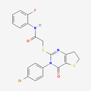 molecular formula C20H15BrFN3O2S2 B2956943 2-((3-(4-bromophenyl)-4-oxo-3,4,6,7-tetrahydrothieno[3,2-d]pyrimidin-2-yl)thio)-N-(2-fluorophenyl)acetamide CAS No. 687566-09-2