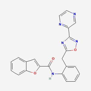 molecular formula C22H15N5O3 B2956946 N-(2-((3-(pyrazin-2-yl)-1,2,4-oxadiazol-5-yl)methyl)phenyl)benzofuran-2-carboxamide CAS No. 2034576-50-4
