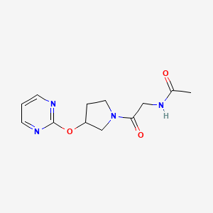 molecular formula C12H16N4O3 B2956953 N-(2-氧代-2-(3-(嘧啶-2-氧基)吡咯烷-1-基)乙基)乙酰胺 CAS No. 2034473-86-2