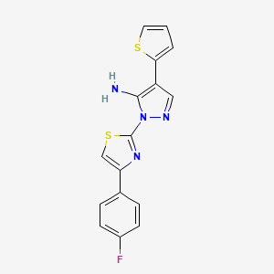 molecular formula C16H11FN4S2 B2956954 1-[4-(4-氟苯基)-1,3-噻唑-2-基]-4-(2-噻吩基)-1H-吡唑-5-胺 CAS No. 955965-56-7