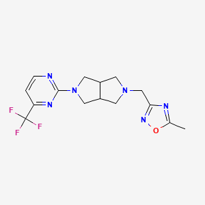 molecular formula C15H17F3N6O B2956979 5-Methyl-3-[[5-[4-(trifluoromethyl)pyrimidin-2-yl]-1,3,3a,4,6,6a-hexahydropyrrolo[3,4-c]pyrrol-2-yl]methyl]-1,2,4-oxadiazole CAS No. 2415561-92-9