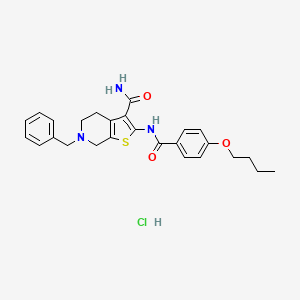 molecular formula C26H30ClN3O3S B2956980 6-苄基-2-(4-丁氧基苯甲酰胺)-4,5,6,7-四氢噻吩并[2,3-c]吡啶-3-甲酰胺盐酸盐 CAS No. 1215735-42-4