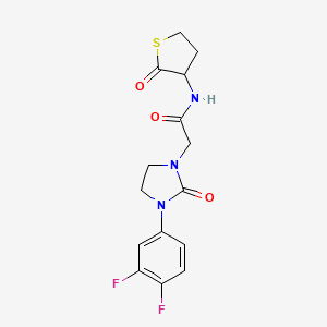 molecular formula C15H15F2N3O3S B2956984 2-(3-(3,4-difluorophenyl)-2-oxoimidazolidin-1-yl)-N-(2-oxotetrahydrothiophen-3-yl)acetamide CAS No. 1251557-56-8