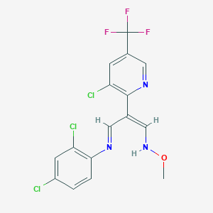 molecular formula C16H11Cl3F3N3O B2956989 2-[3-氯-5-(三氟甲基)-2-吡啶基]-3-(2,4-二氯苯胺)丙烯醛 O-甲基肟 CAS No. 320420-64-2