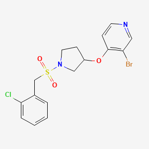 molecular formula C16H16BrClN2O3S B2956998 3-Bromo-4-[1-[(2-chlorophenyl)methylsulfonyl]pyrrolidin-3-yl]oxypyridine CAS No. 2380078-35-1