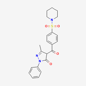 molecular formula C22H23N3O4S B2957011 3-methyl-1-phenyl-4-(4-(piperidin-1-ylsulfonyl)benzoyl)-1H-pyrazol-5(4H)-one CAS No. 1021062-49-6