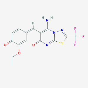 molecular formula C15H11F3N4O3S B295702 5-amino-6-[(Z)-(3-ethoxy-4-oxocyclohexa-2,5-dien-1-ylidene)methyl]-2-(trifluoromethyl)-[1,3,4]thiadiazolo[3,2-a]pyrimidin-7-one 