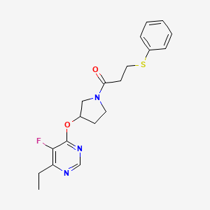 molecular formula C19H22FN3O2S B2957027 1-(3-((6-Ethyl-5-fluoropyrimidin-4-yl)oxy)pyrrolidin-1-yl)-3-(phenylthio)propan-1-one CAS No. 2034524-50-8