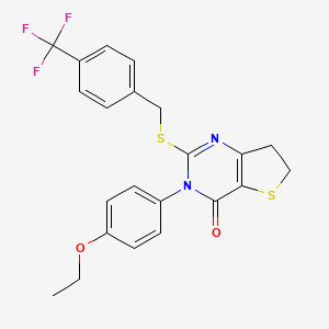 molecular formula C22H19F3N2O2S2 B2957029 3-(4-乙氧基苯基)-2-((4-(三氟甲基)苄基)硫代)-6,7-二氢噻吩并[3,2-d]嘧啶-4(3H)-酮 CAS No. 686772-73-6