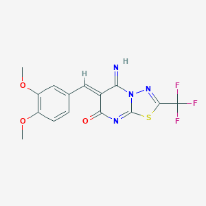 molecular formula C15H11F3N4O3S B295703 6-(3,4-dimethoxybenzylidene)-5-imino-2-(trifluoromethyl)-5,6-dihydro-7H-[1,3,4]thiadiazolo[3,2-a]pyrimidin-7-one 