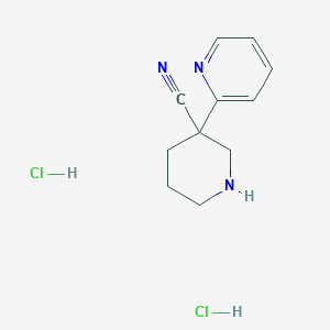 molecular formula C11H15Cl2N3 B2957050 3-(Pyridin-2-yl)piperidine-3-carbonitrile dihydrochloride CAS No. 2059988-70-2