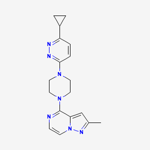 molecular formula C18H21N7 B2957052 4-(4-(6-环丙基吡哒嗪-3-基)哌嗪-1-基)-2-甲基吡唑并[1,5-a]吡嗪 CAS No. 2034428-15-2