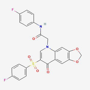 molecular formula C24H16F2N2O6S B2957073 2-[7-(4-氟苯磺酰基)-8-氧代-2H,5H,8H-[1,3]二噁唑[4,5-g]喹啉-5-基]-N-(4-氟苯基)乙酰胺 CAS No. 866811-07-6