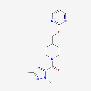 B2957079 (2,5-Dimethylpyrazol-3-yl)-[4-(pyrimidin-2-yloxymethyl)piperidin-1-yl]methanone CAS No. 2379978-57-9