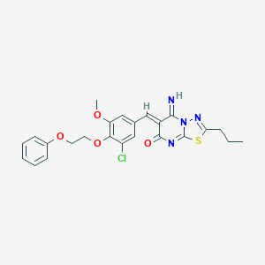 molecular formula C24H23ClN4O4S B295710 (6Z)-6-[3-chloro-5-methoxy-4-(2-phenoxyethoxy)benzylidene]-5-imino-2-propyl-5,6-dihydro-7H-[1,3,4]thiadiazolo[3,2-a]pyrimidin-7-one 