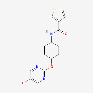 molecular formula C15H16FN3O2S B2957103 N-((1r,4r)-4-((5-fluoropyrimidin-2-yl)oxy)cyclohexyl)thiophene-3-carboxamide CAS No. 2034446-50-7
