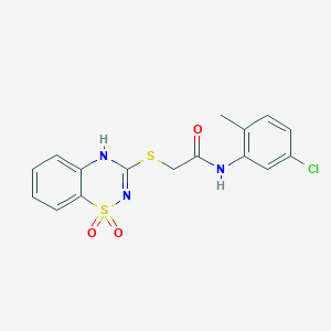 molecular formula C16H14ClN3O3S2 B2957106 N-(5-chloro-2-methylphenyl)-2-((1,1-dioxido-4H-benzo[e][1,2,4]thiadiazin-3-yl)thio)acetamide CAS No. 899976-84-2