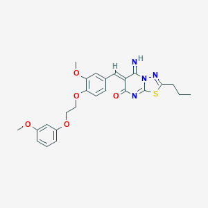 molecular formula C25H26N4O5S B295717 (6Z)-5-imino-6-{3-methoxy-4-[2-(3-methoxyphenoxy)ethoxy]benzylidene}-2-propyl-5,6-dihydro-7H-[1,3,4]thiadiazolo[3,2-a]pyrimidin-7-one 