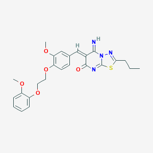 molecular formula C25H26N4O5S B295718 (6Z)-5-imino-6-{3-methoxy-4-[2-(2-methoxyphenoxy)ethoxy]benzylidene}-2-propyl-5,6-dihydro-7H-[1,3,4]thiadiazolo[3,2-a]pyrimidin-7-one 