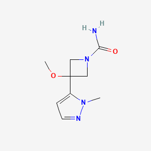 molecular formula C9H14N4O2 B2957181 3-甲氧基-3-(2-甲基吡唑-3-基)氮杂环丁烷-1-甲酰胺 CAS No. 2408964-35-0