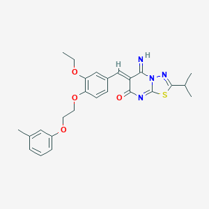 molecular formula C26H28N4O4S B295719 6-{3-ethoxy-4-[2-(3-methylphenoxy)ethoxy]benzylidene}-5-imino-2-isopropyl-5,6-dihydro-7H-[1,3,4]thiadiazolo[3,2-a]pyrimidin-7-one 