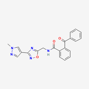 molecular formula C21H17N5O3 B2957192 2-benzoyl-N-((3-(1-methyl-1H-pyrazol-4-yl)-1,2,4-oxadiazol-5-yl)methyl)benzamide CAS No. 2034296-31-4