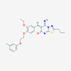 molecular formula C26H28N4O4S B295720 (6Z)-6-{3-ethoxy-4-[2-(3-methylphenoxy)ethoxy]benzylidene}-5-imino-2-propyl-5,6-dihydro-7H-[1,3,4]thiadiazolo[3,2-a]pyrimidin-7-one 