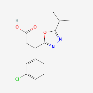 molecular formula C14H15ClN2O3 B2957200 3-(3-Chlorophenyl)-3-[5-(propan-2-yl)-1,3,4-oxadiazol-2-yl]propanoic acid CAS No. 1082898-11-0