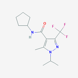 molecular formula C14H20F3N3O B2957202 N-cyclopentyl-1-isopropyl-5-methyl-3-(trifluoromethyl)-1H-pyrazole-4-carboxamide CAS No. 1226439-20-8