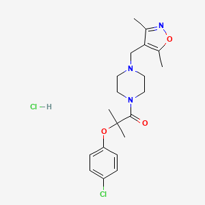 molecular formula C20H27Cl2N3O3 B2957212 2-(4-Chlorophenoxy)-1-(4-((3,5-dimethylisoxazol-4-yl)methyl)piperazin-1-yl)-2-methylpropan-1-one hydrochloride CAS No. 1351609-64-7