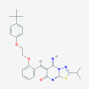 molecular formula C27H30N4O3S B295722 6-{2-[2-(4-tert-butylphenoxy)ethoxy]benzylidene}-5-imino-2-isopropyl-5,6-dihydro-7H-[1,3,4]thiadiazolo[3,2-a]pyrimidin-7-one 