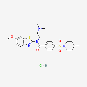 molecular formula C25H33ClN4O4S2 B2957220 N-(2-(dimethylamino)ethyl)-N-(6-methoxybenzo[d]thiazol-2-yl)-4-((4-methylpiperidin-1-yl)sulfonyl)benzamide hydrochloride CAS No. 1322205-15-1