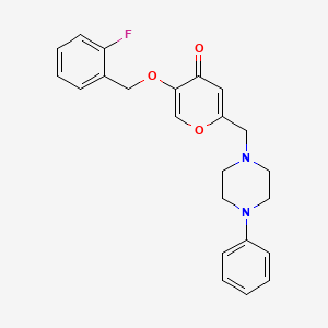 molecular formula C23H23FN2O3 B2957222 5-[(2-Fluorophenyl)methoxy]-2-[(4-phenylpiperazin-1-yl)methyl]pyran-4-one CAS No. 898465-65-1