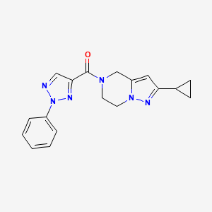 molecular formula C18H18N6O B2957233 (2-cyclopropyl-6,7-dihydropyrazolo[1,5-a]pyrazin-5(4H)-yl)(2-phenyl-2H-1,2,3-triazol-4-yl)methanone CAS No. 2034380-33-9