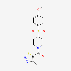 molecular formula C16H19N3O4S2 B2957234 (4-((4-Methoxyphenyl)sulfonyl)piperidin-1-yl)(4-methyl-1,2,3-thiadiazol-5-yl)methanone CAS No. 1788769-29-8
