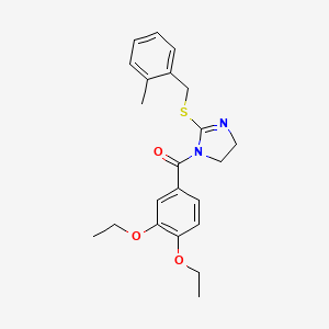 molecular formula C22H26N2O3S B2957236 (3,4-diethoxyphenyl)(2-((2-methylbenzyl)thio)-4,5-dihydro-1H-imidazol-1-yl)methanone CAS No. 851801-13-3
