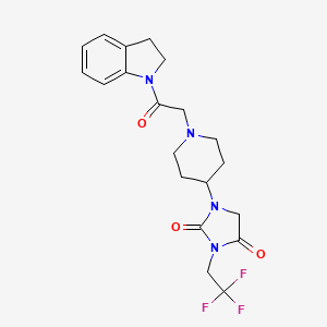 molecular formula C20H23F3N4O3 B2957238 1-{1-[2-(2,3-dihydro-1H-indol-1-yl)-2-oxoethyl]piperidin-4-yl}-3-(2,2,2-trifluoroethyl)imidazolidine-2,4-dione CAS No. 2097863-86-8