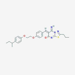 molecular formula C27H30N4O3S B295724 6-{4-[2-(4-sec-butylphenoxy)ethoxy]benzylidene}-5-imino-2-propyl-5,6-dihydro-7H-[1,3,4]thiadiazolo[3,2-a]pyrimidin-7-one 