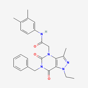 molecular formula C25H27N5O3 B2957240 2-(6-苄基-1-乙基-3-甲基-5,7-二氧代-1,5,6,7-四氢-4H-吡唑并[4,3-d]嘧啶-4-基)-N-(3,4-二甲苯基)乙酰胺 CAS No. 1358584-58-3